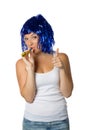 Happy girl with blue wig ready for party Royalty Free Stock Photo