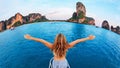 Happy girl on board of sailing yacht have a fun Royalty Free Stock Photo