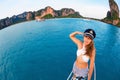 Happy girl on board of sailing yacht have a fun Royalty Free Stock Photo