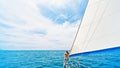 Happy girl on board of sailing yacht have a fun Royalty Free Stock Photo