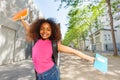 Happy girl with books wants go back to school Royalty Free Stock Photo