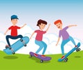 happy girl and boy practing skateboard Royalty Free Stock Photo