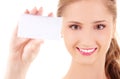 Happy girl with business card Royalty Free Stock Photo