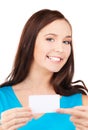 Happy girl with business card Royalty Free Stock Photo