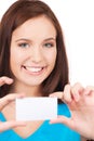 Happy girl with business card Royalty Free Stock Photo