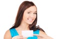 Happy girl with business card Royalty Free Stock Photo