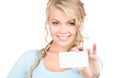 Happy girl with business card Royalty Free Stock Photo
