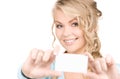 Happy girl with business card Royalty Free Stock Photo