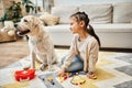 happy girl in casual attire playing Royalty Free Stock Photo