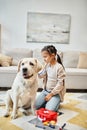 happy girl in casual attire playing Royalty Free Stock Photo