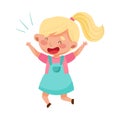 Happy Girl Character with Blonde Hair Jumping High with Joy and Excitement Vector Illustration