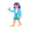 Happy girl character with a chemistry bottle Back to school Vector Royalty Free Stock Photo