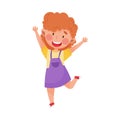 Happy Girl Character with Red Hair Jumping High with Joy and Excitement Vector Illustration