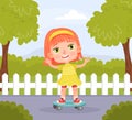 Happy Girl Character Ride Skateboard Outdoor Do Sport Vector Illustration