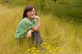 Happy girl in citrus orchard Royalty Free Stock Photo