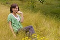 Happy girl in citrus orchard Royalty Free Stock Photo