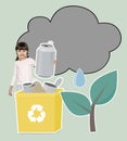 Happy girl collecting cans for recycling Royalty Free Stock Photo