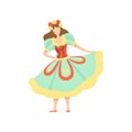 Happy Girl in Colorful Dress at Traditional Brazil June Festival, Festa Junina Vector Illustration
