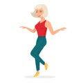 Happy girl dancing on dance party, active movement of female dancer Royalty Free Stock Photo