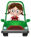 Happy girl driving green car