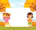 Happy Girl Enjoy Fall Season Bright Empty Card Vector Template