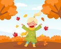 Happy Girl Enjoy Fall Season Bright Vector Illustration