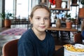 Happy girl enjoying dinner at the restaurant Royalty Free Stock Photo