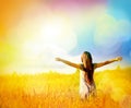 Happy girl enjoying the happiness on sunny meadow Royalty Free Stock Photo