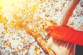 Happy girl enjoying life and freedom in autumn on nature Royalty Free Stock Photo