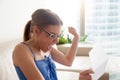 Happy girl excited by good news in letter, enjoying success Royalty Free Stock Photo