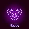 happy girl face icon in neon style. Element of emotions for mobile concept and web apps illustration. Signs and symbols can be Royalty Free Stock Photo