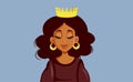 Confident Woman Wearing a Golden Crown Vector Cartoon Illustration