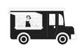 Happy girl in food truck monochromatic flat vector character