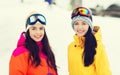 Happy girl friends in ski goggles outdoors Royalty Free Stock Photo