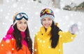 Happy girl friends in ski goggles outdoors Royalty Free Stock Photo