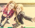 Happy girl friends taking a selfie on a summer day Royalty Free Stock Photo