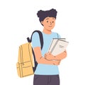 Happy girl go to school and carrying pile of books. Scene of smiling schoolgirl or cheerful student Royalty Free Stock Photo