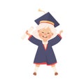 Happy Girl Graduating Wear Blue Gown and Graduation Cap Hold Diploma Vector Illustration