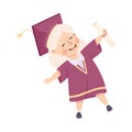 Happy Girl Graduating Wear Purple Gown and Graduation Cap Hold Diploma Vector Illustration