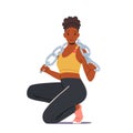 Happy Girl in Gym Concept. Black African Female Character Wearing Sports Clothes and Sneakers Sitting with Chain