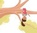 Happy Girl Hanging Upside Down on Tree Branch Having Fun Enjoying Summer Vector Illustration Royalty Free Stock Photo