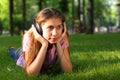 Happy girl with headphones Royalty Free Stock Photo