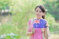 Happy girl hold australian flag Royalty Free Stock Photo