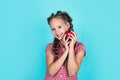 happy girl holding apples from garden. kid hold fresh fruit. child eating red apple. summer healthy food. vegetarian Royalty Free Stock Photo