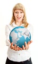 Happy girl holding earth sphere Royalty Free Stock Photo