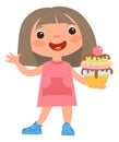 Happy girl holding little cake. Child with sweet tasty dessert
