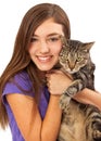 Happy Girl Holding Pet Cat Royalty Free Stock Photo