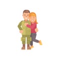 Happy girl hugging her boyfriend returned from military service Royalty Free Stock Photo