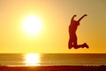 Happy girl jumping on the beach at sunset Royalty Free Stock Photo