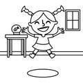 Happy girl jumping coloring page Royalty Free Stock Photo